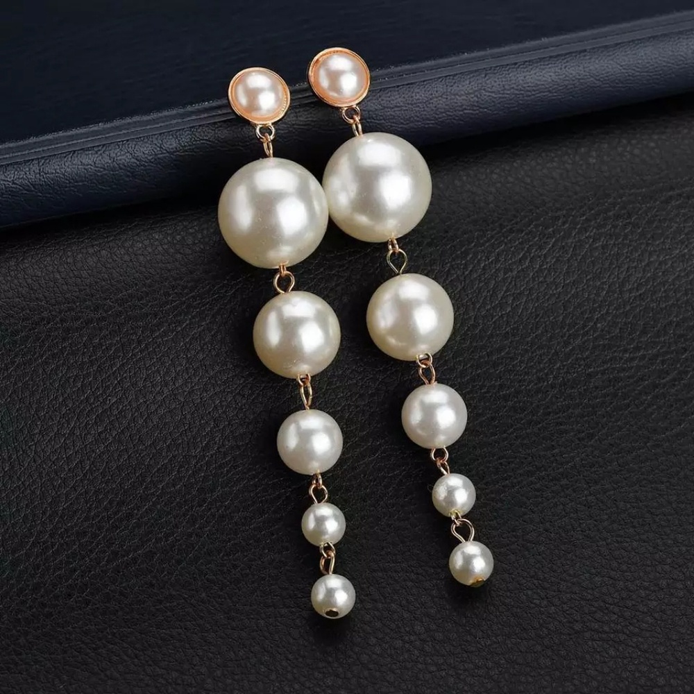 Vintage Style Elegant Long Pearl Drop Earrings - Picture 5 of 7